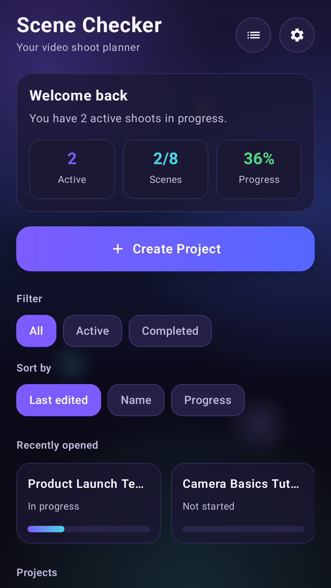 Scene Checker project dashboard