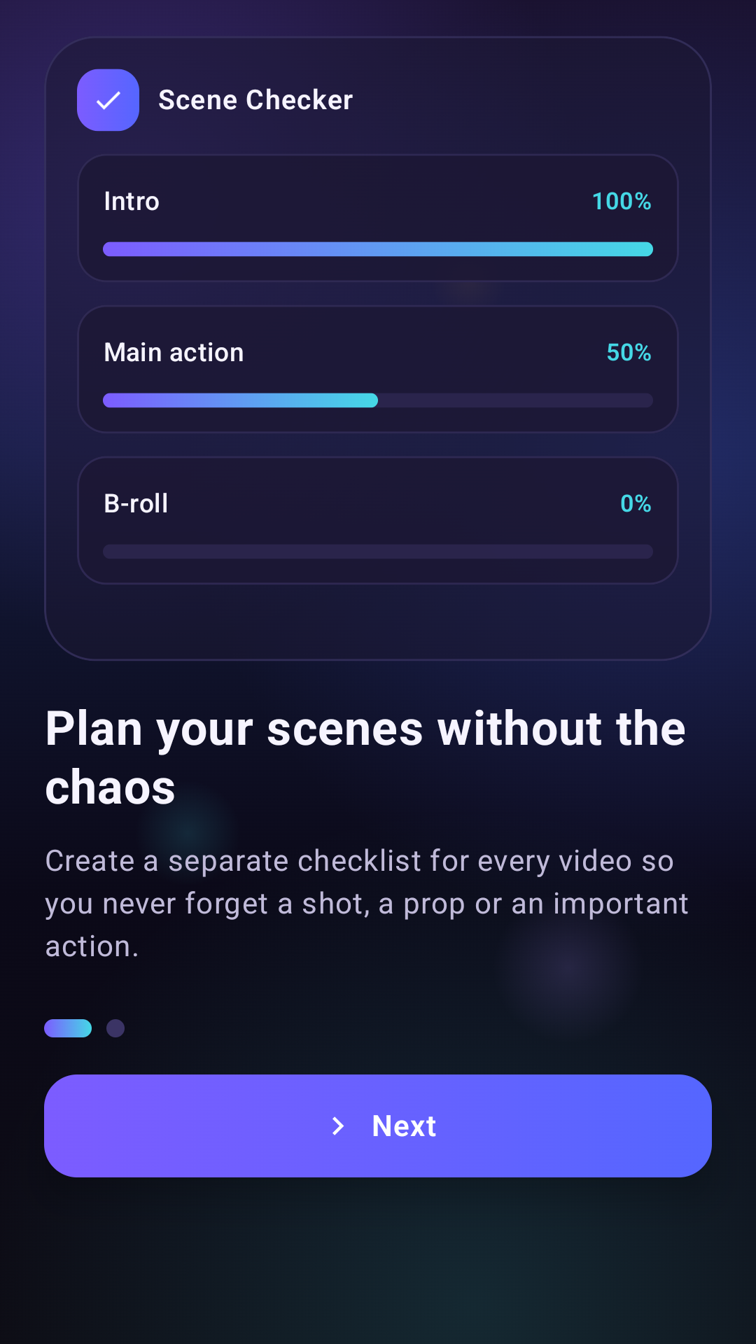 Scene Checker checklist planning screen