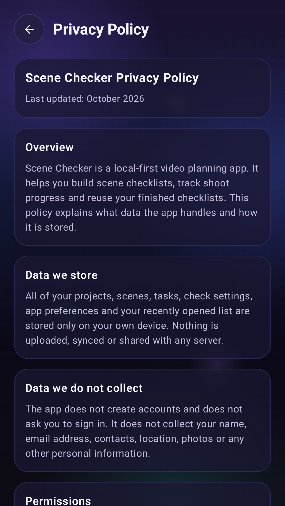 Scene Checker scene planning onboarding